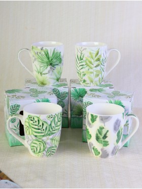 Leaves Print Mug Cup Set (4ps) With Gift Box 350ml (12oz)